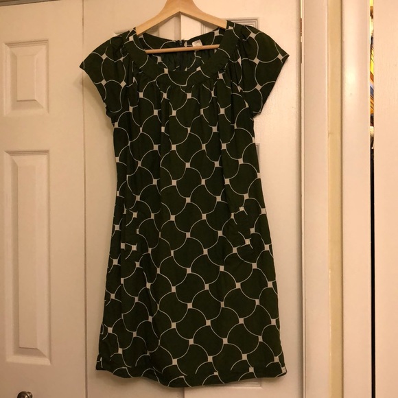 J.Crew Size 4 Dress Green Geometric Slash pockets - Picture 1 of 2